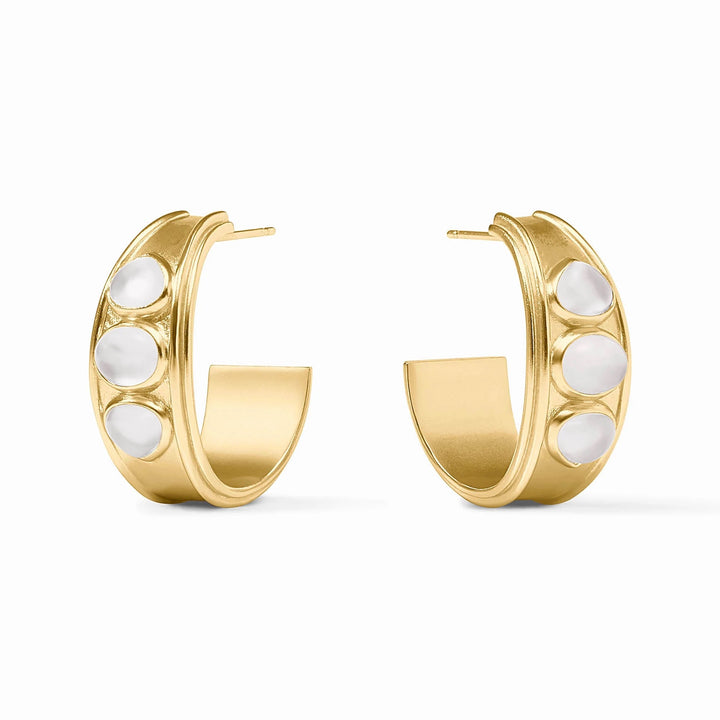 Julie Vos Dolce Stone Hoop earrings, gold-tone accessories with vibrant stone accents, showcased on a white background.