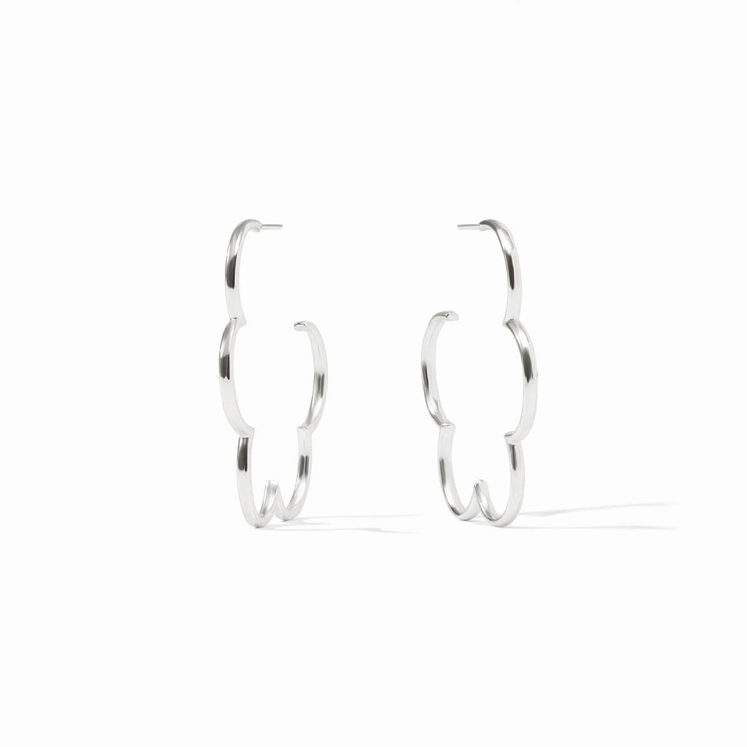 Silver Gardenia Hoop earrings by Julie Vos featuring delicate floral design and polished finish.