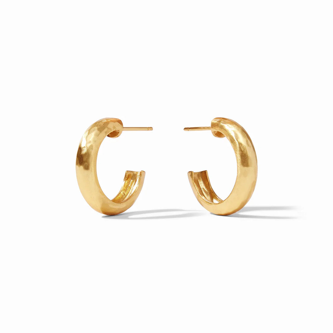 Small Julie Vos Havana Hoop earrings featuring gold-toned hoops with a textured finish, perfect for stylish accessories.