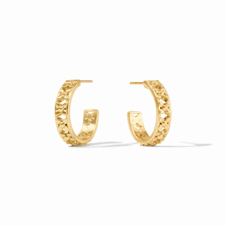 Julie Vos Helene Hoop earrings, gold-tone accessories with a sleek hoop design, shown in close-up image.