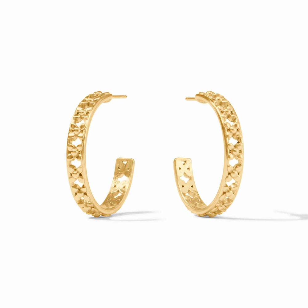 Julie Vos Helene Hoop earrings, gold-tone accessories with a sleek, minimalist design, shown on a neutral background.