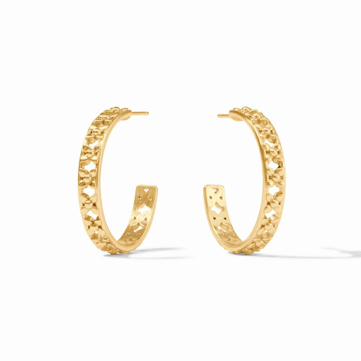 Julie Vos Helene Hoop earrings, gold-tone accessories with a sleek, minimalist design, shown on a neutral background.