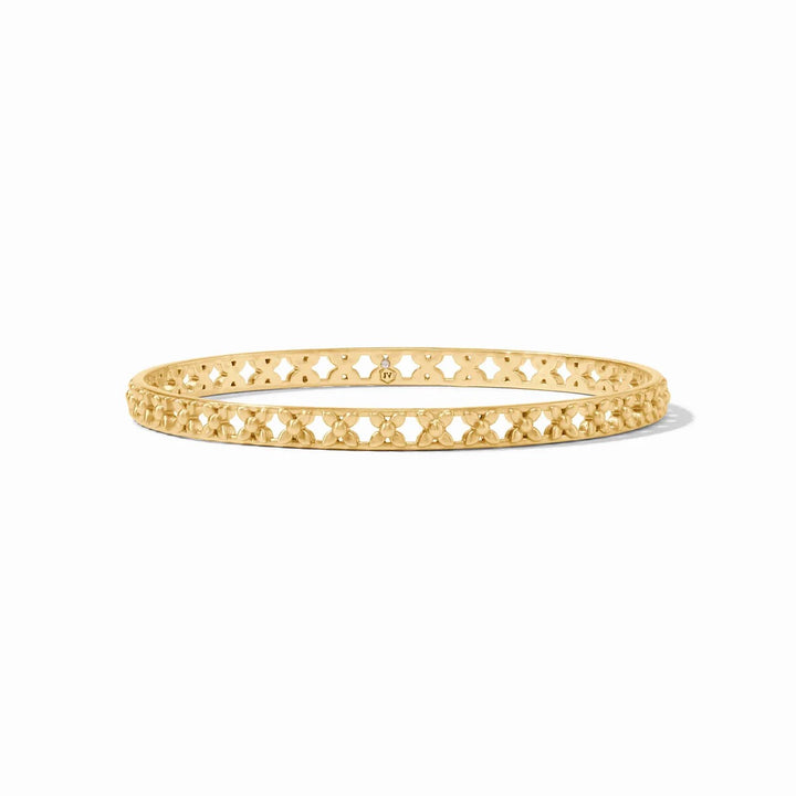 Julie Vos Helene stacking bangle bracelet, gold-toned accessories with layered, elegant design on a neutral background.
