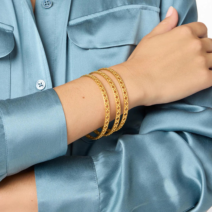 Julie Vos Helene stacking bangle bracelet featuring elegant gold-toned design and smooth, rounded edges.