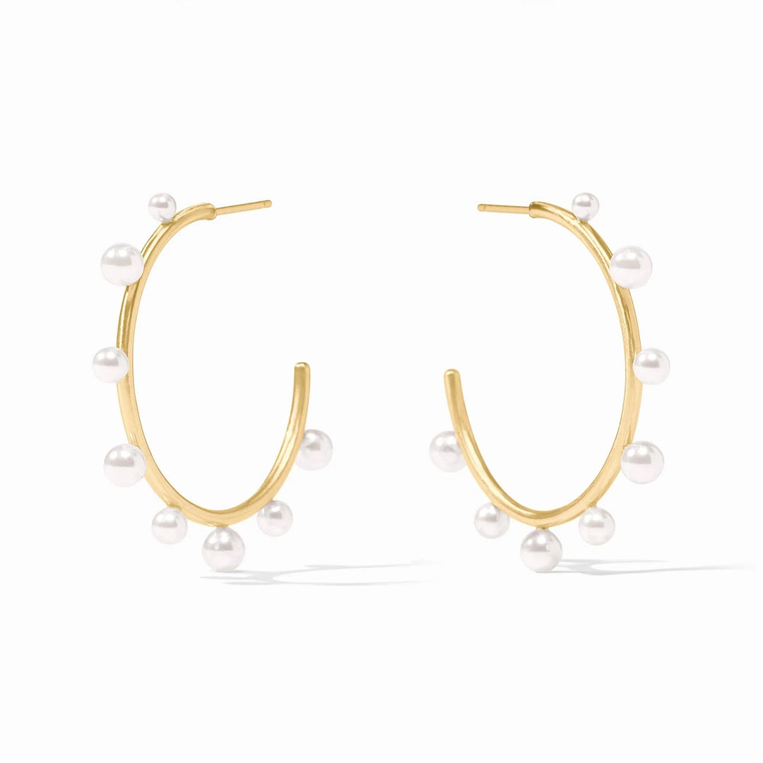 Julie Vos Hydra Stone Hoop earrings, gold-tone accessories with hydra stone embellishments, shown on a neutral background.