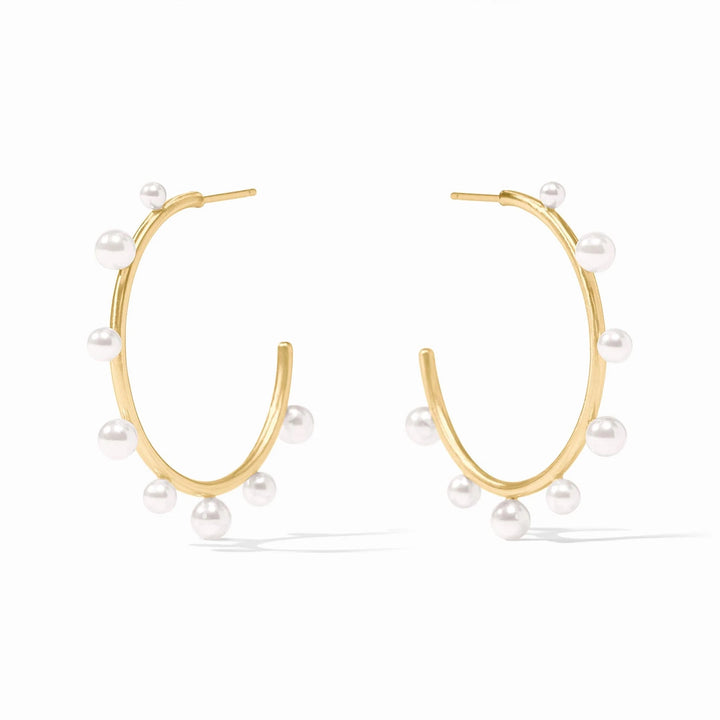 Julie Vos Hydra Stone Hoop earrings, gold-tone accessories with hydra stone embellishments, shown on a neutral background.