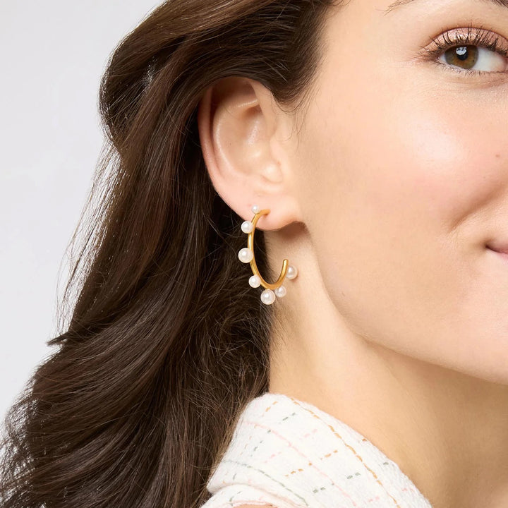 Julie Vos Hydra Stone Hoop earrings, gold-toned accessories with vibrant blue hydra stones and elegant hoop design.