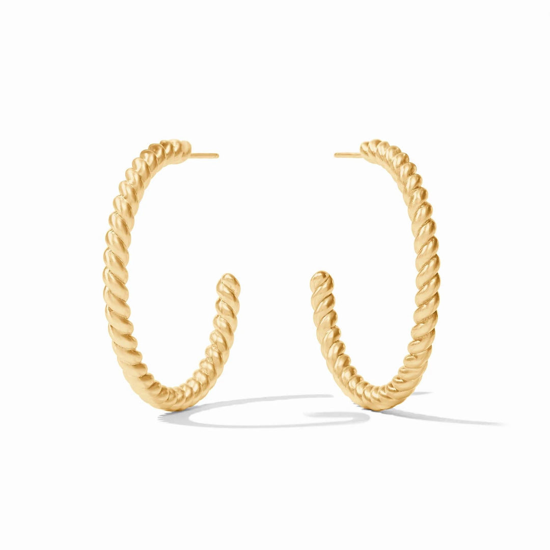 Julie Vos Nassau Hoop earrings, gold-tone accessories with classic hoop design, shown in a close-up image.