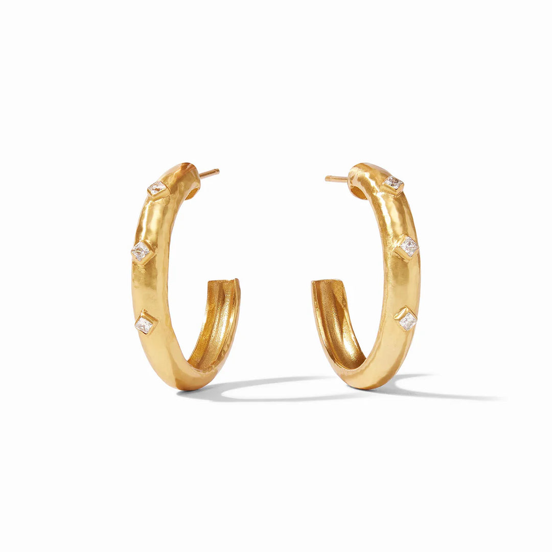 Julie Vos Noel Stone Hoop earrings with cubic zirconia stones, medium size, elegant accessory for stylish outfits.