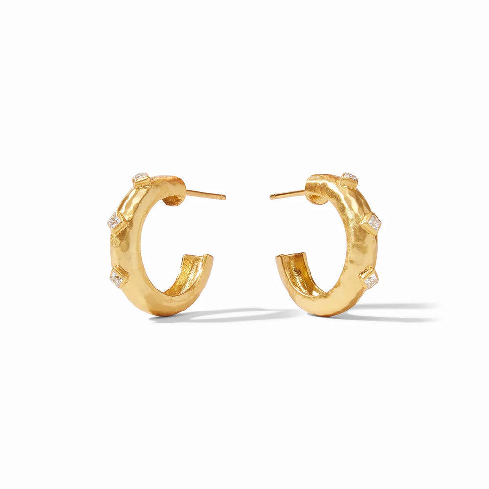 Julie Vos Noel stone hoop earrings with cubic zirconia, small size, elegant accessories for a sophisticated look.