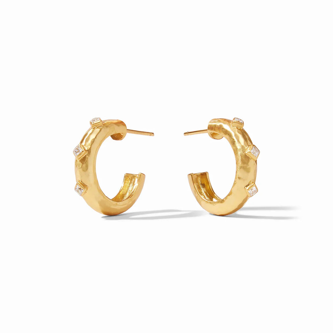 Julie Vos Noel stone hoop earrings with cubic zirconia, small size, elegant accessories for a sophisticated look.