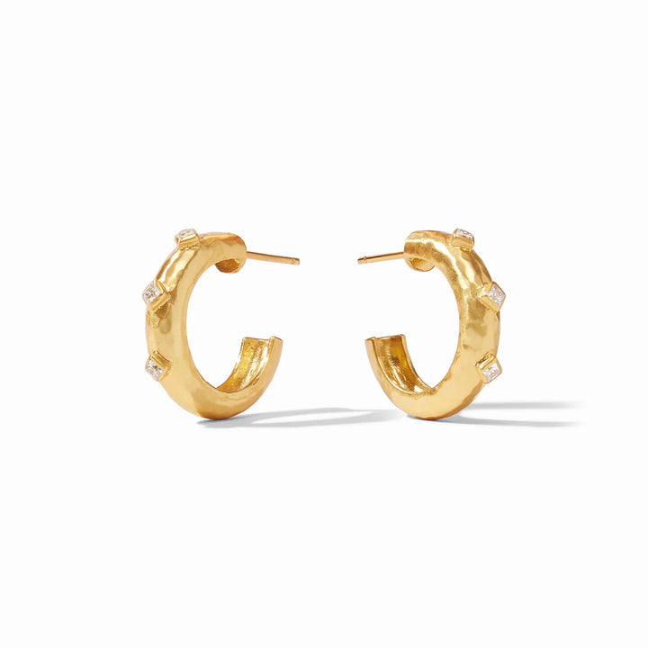 Julie Vos Noel stone hoop earrings with cubic zirconia, small size, elegant accessories for a sophisticated look.