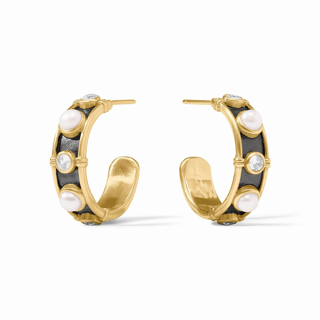 Julie Vos Tribeca Hoop earrings, gold-tone accessories with a sleek hoop design, visible in the image.