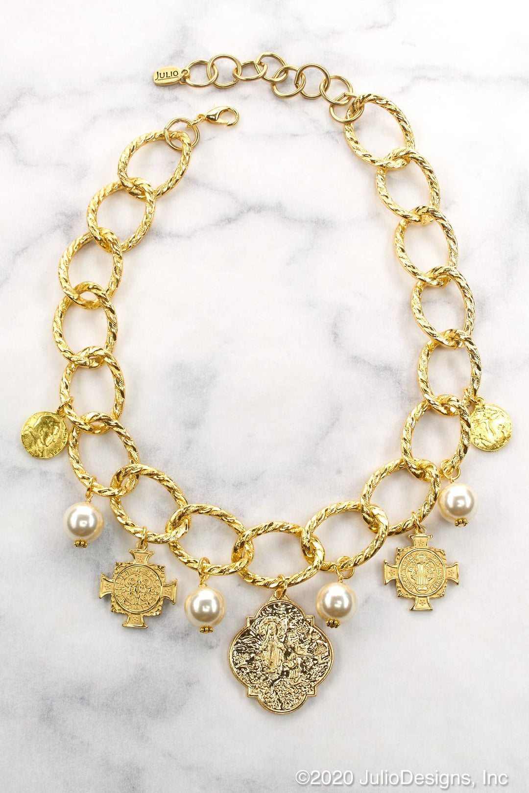 Julio Designs Sanger necklace, elegant accessories with intricate chain design, close-up view showing fine craftsmanship