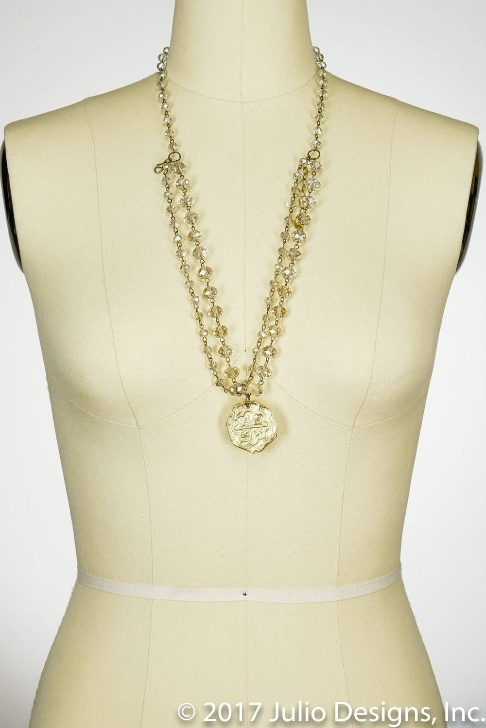 Julio Designs Thrill Necklace, stylish accessory with intricate chain and pendant, close-up view showing detailed craftsmanship.
