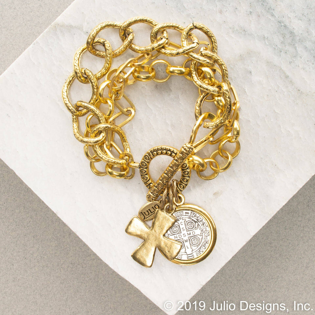 Vintage cable chain charm bracelet by Julio Designs featuring a classic metal chain and decorative charms.