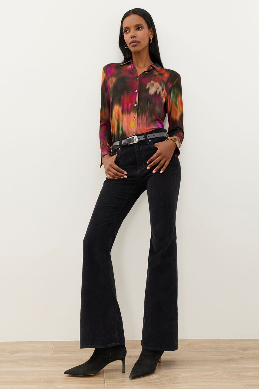 Johnny Was Janie Florenda button shirt in dark floral print with long sleeves and front buttons