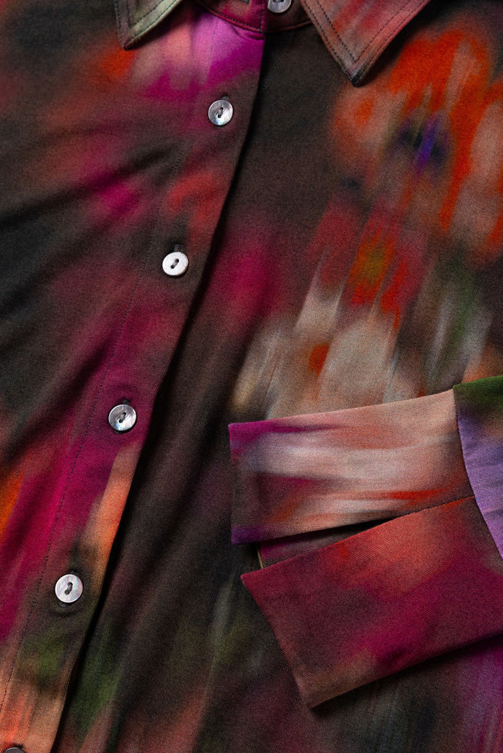 Johnny Was Janie Florenda Button Shirt in dark floral print with front buttons and long sleeves