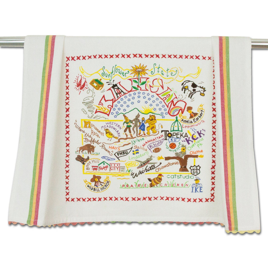 Catstudio Kansas dish towel featuring a detailed map design, perfect for home decor and kitchen use.