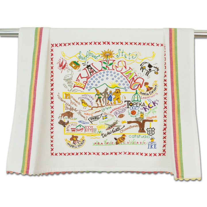 Catstudio Kansas dish towel featuring a detailed map design, perfect for home decor and kitchen use.