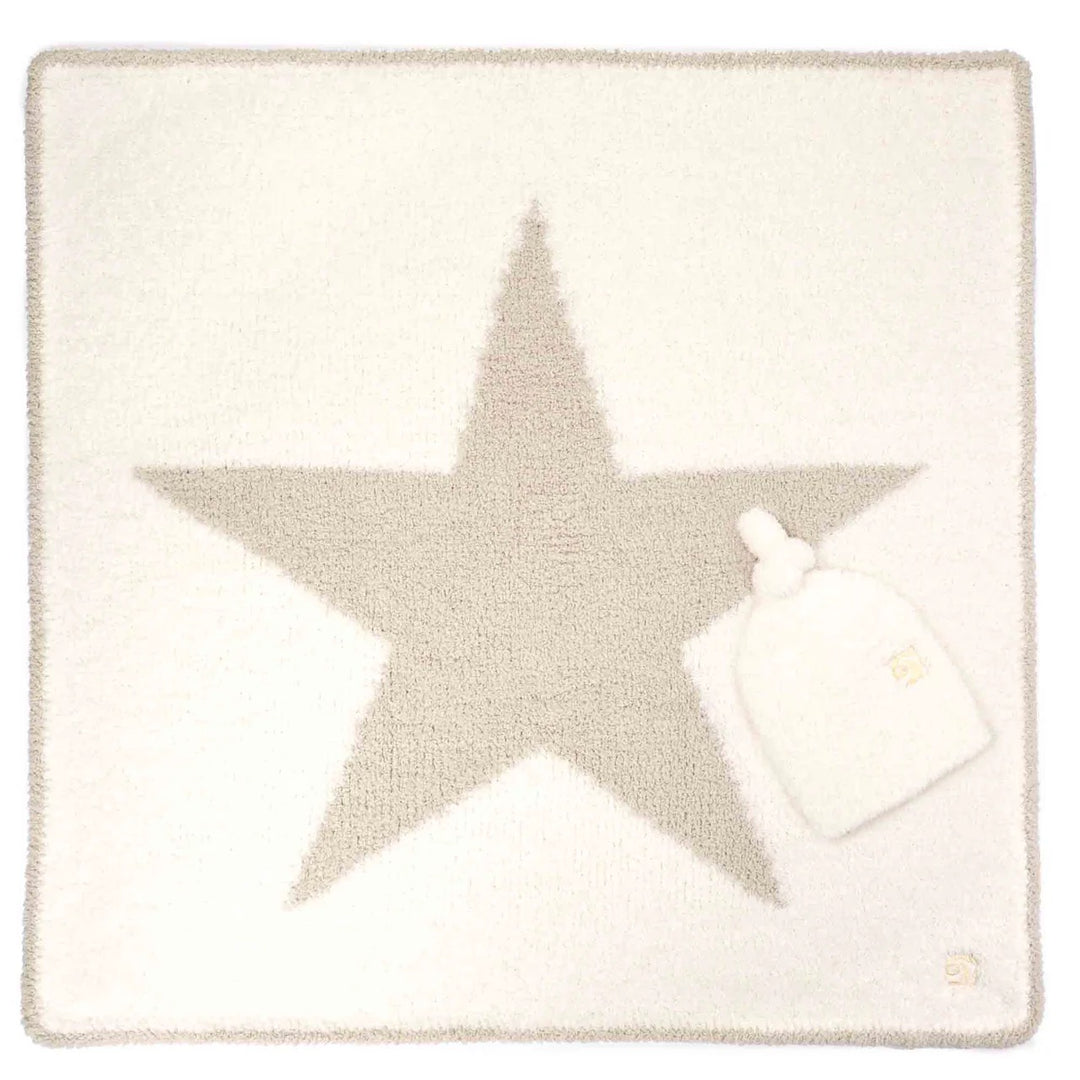 Kashwere star baby blanket and matching hat set, soft plush fabric with star pattern, ideal for newborns and infants.