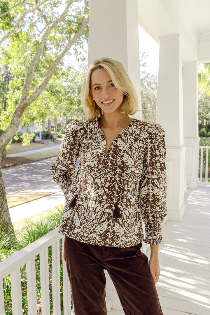 Block Print Tassel Top