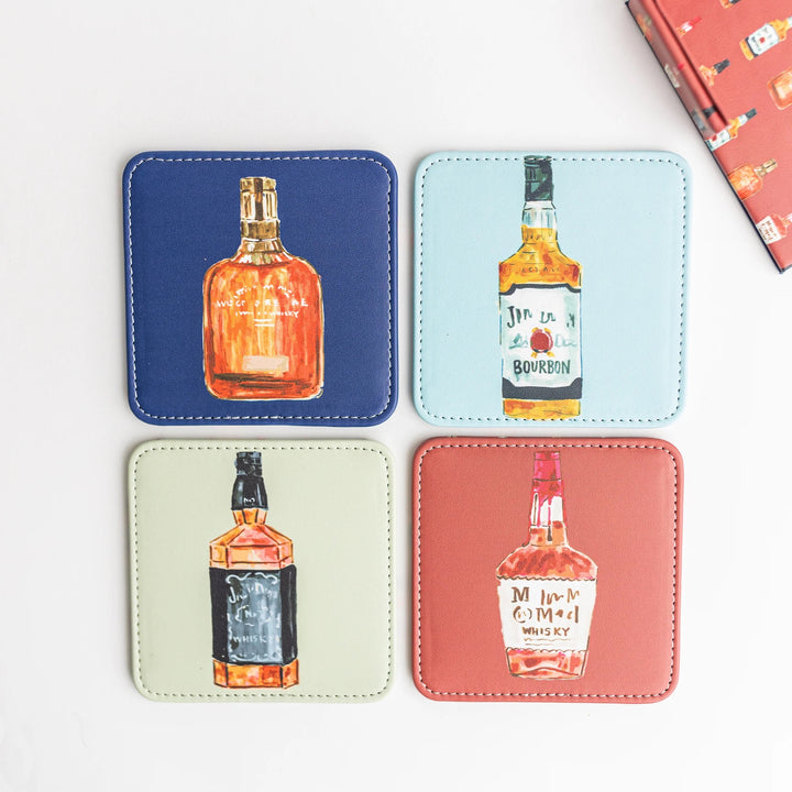 Set of four colorful Keva Style home coasters with vibrant patterns, perfect for protecting surfaces and adding a pop of color.