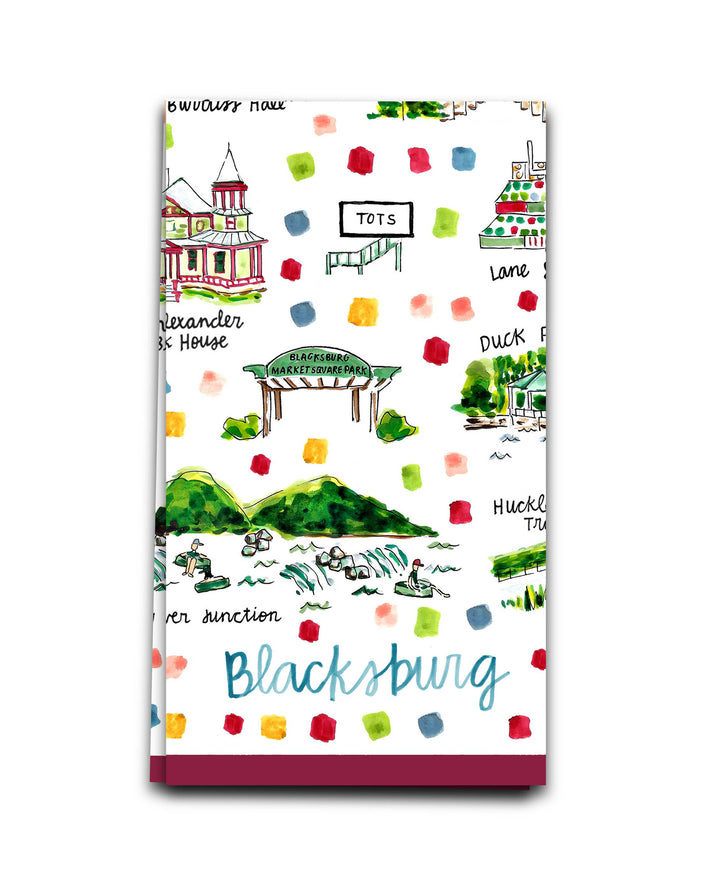 Keva Style Blacksburg tea towel featuring a detailed printed design, ideal for kitchen decor and home use.