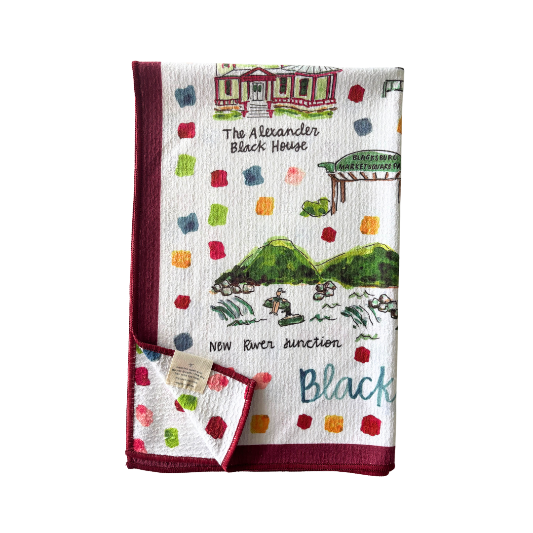 Keva Style Blacksburg Tea Towel with a decorative woven pattern, perfect for kitchen or home decor.