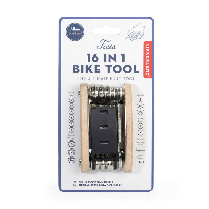 Kikkerland Design Inc 16-in-1 bike multi-tool with various screwdrivers and wrenches, ideal for bike repairs and maintenance.