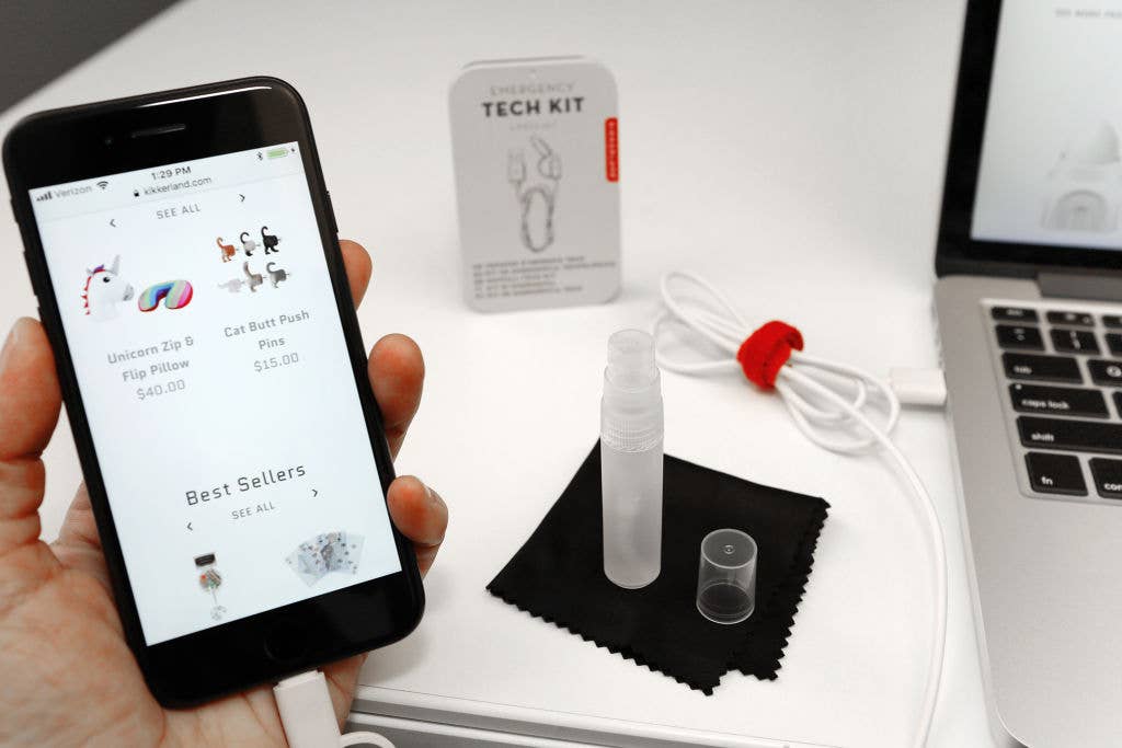 Kikkerland Design Inc emergency tech kit with compact tools and accessories for quick tech repairs and emergencies.