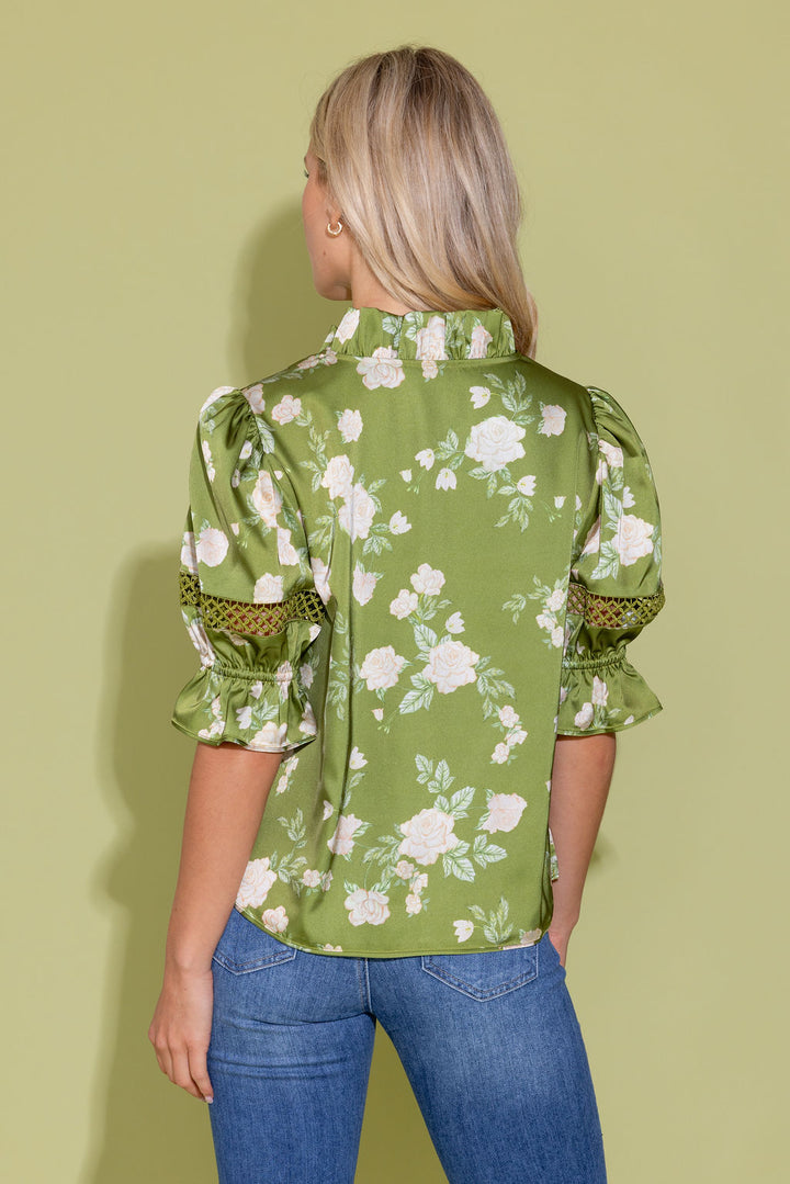 Lottie Green Rosette Top