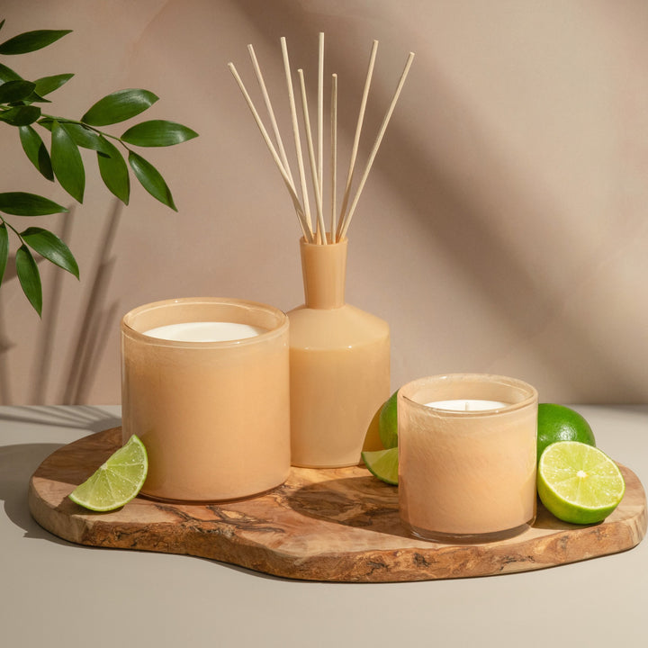 Lafco 6oz home diffuser with a sleek glass bottle and reed sticks for relaxing room fragrance.