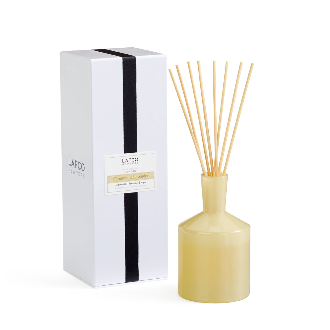 Lafco 6oz home diffuser with elegant glass bottle and reed sticks for ambient scent diffusion.
