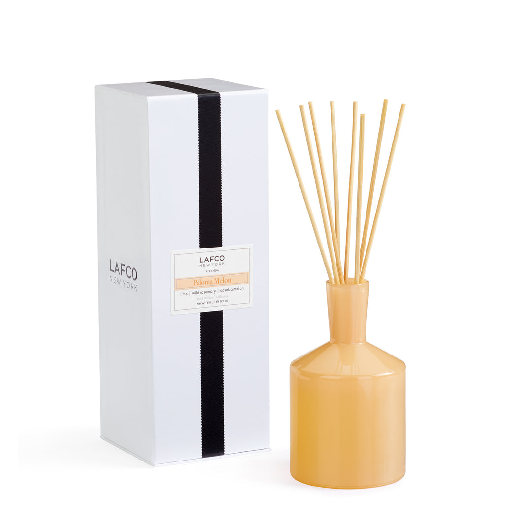 Lafco 6oz home diffuser with a sleek glass bottle and reed sticks, designed for elegant home fragrance.