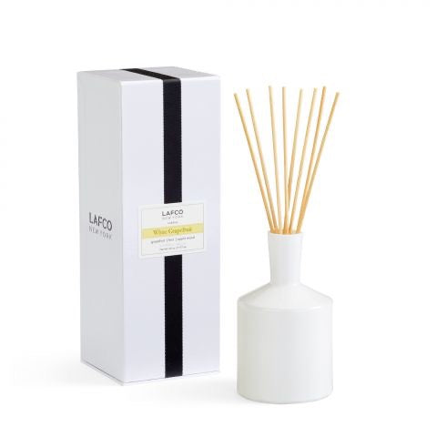 Lafco 6oz home diffuser with elegant glass bottle and reed sticks for a stylish room fragrance.