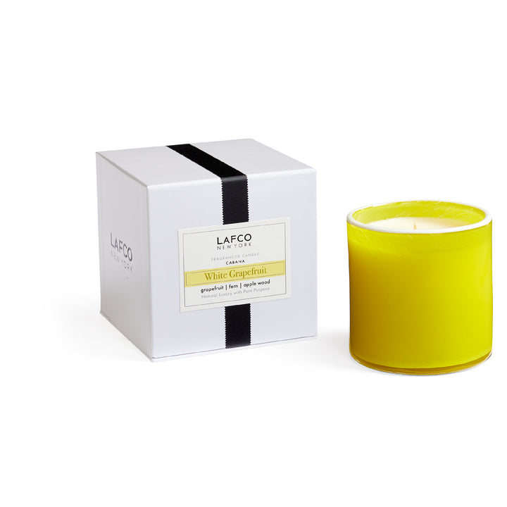 Lafco 15.5oz home candle with a sleek glass jar and soft, ambient lighting suitable for elegant home decor.