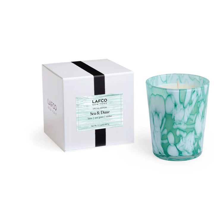 Lafco Coastal Collection 9.5oz home candle with a sleek glass container and a white wax interior, capturing coastal-inspired ambiance.