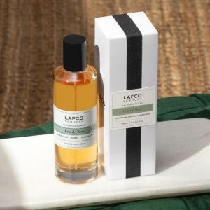 Lafco Odor Removing Room Mist 4oz bottle, home scent diffuser with fresh aromatic mist in a clear glass spray bottle.