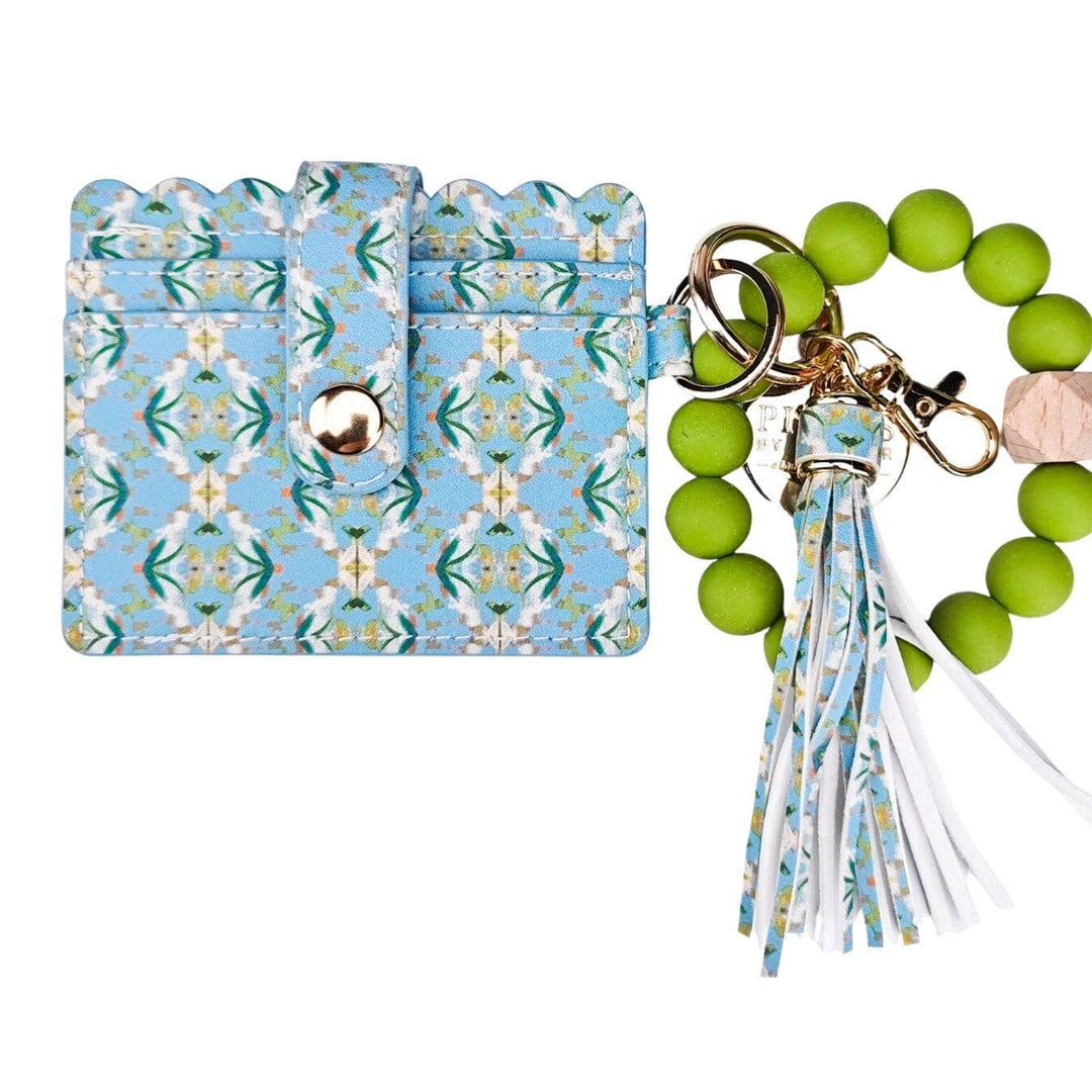 Laura Park Designs English Garden wristlet wallet with floral pattern, compact accessories purse with wrist strap.
