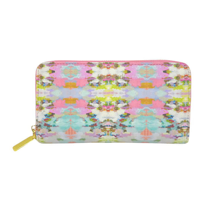 Laura Park Designs Brooks Avenue Leather Wallet showing front view with multiple card slots and sleek leather finish.