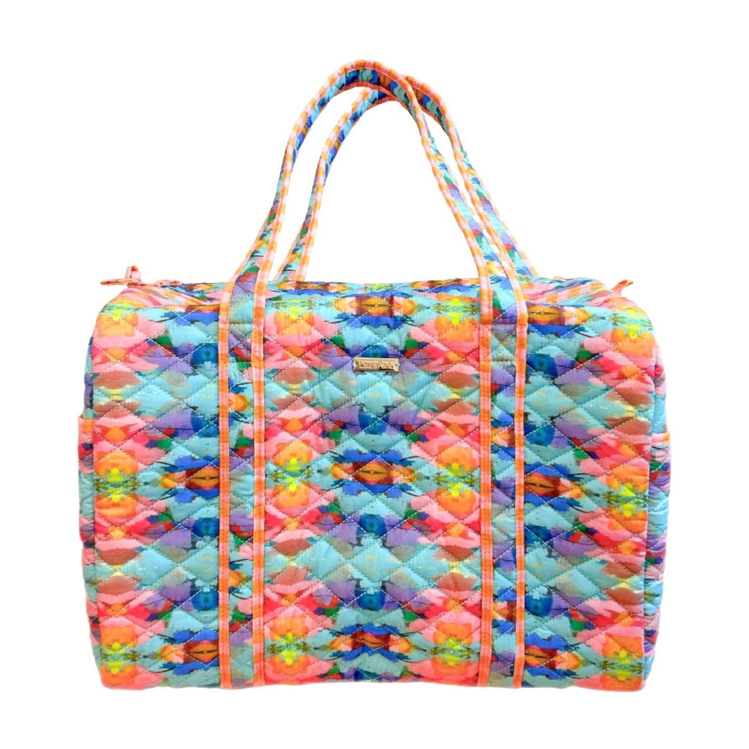 Laura Park Designs Antigua Smile Travel Bag, gifts, featuring colorful embroidered smiley face design on durable fabric.