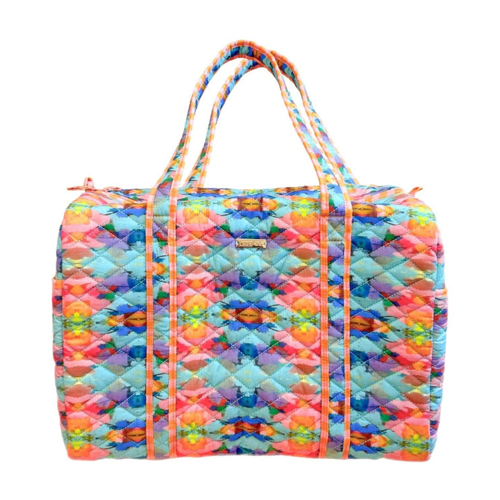 Laura Park Designs Antigua Smile Travel Bag, gifts, featuring colorful embroidered smiley face design on durable fabric.