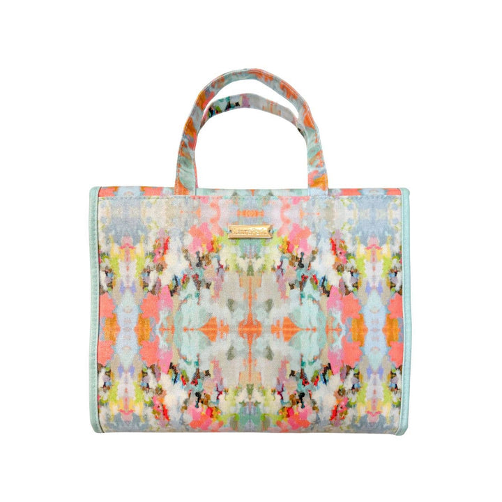 Laura Park Designs Brooks Ave Hanging Travel Case, a stylish gift bag with a floral pattern and hanging design for travel accessories.