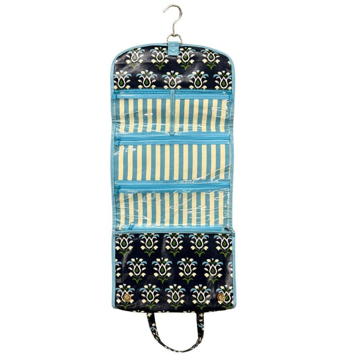 Rosemary Indigo hanging travel case by Laura Park Designs, stylish gift with compartments for organizing travel essentials.
