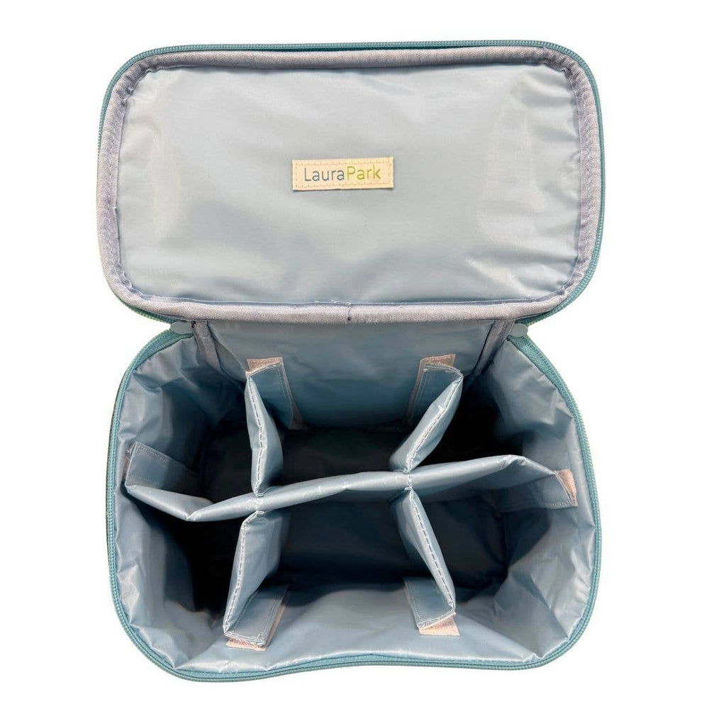 Rosemary Indigo train case by Laura Park Designs, a stylish gift storage box with a blue and white patterned design.
