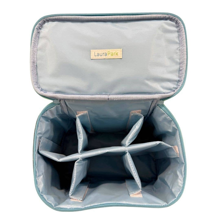 Rosemary Indigo train case by Laura Park Designs, a stylish gift storage box with a blue and white patterned design.