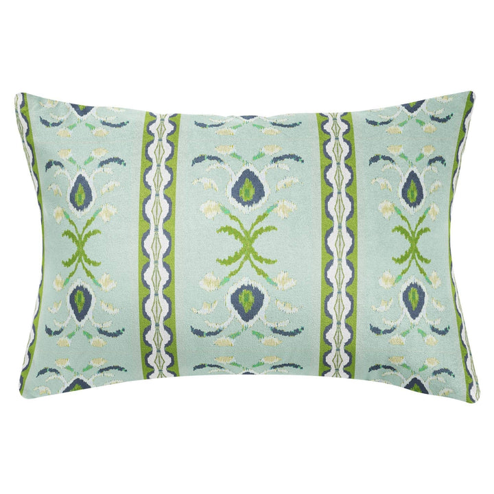 Rosemary Stripe Lagoon Pillow by Laura Park Designs, decorative home throw pillow with blue and white striped pattern.
