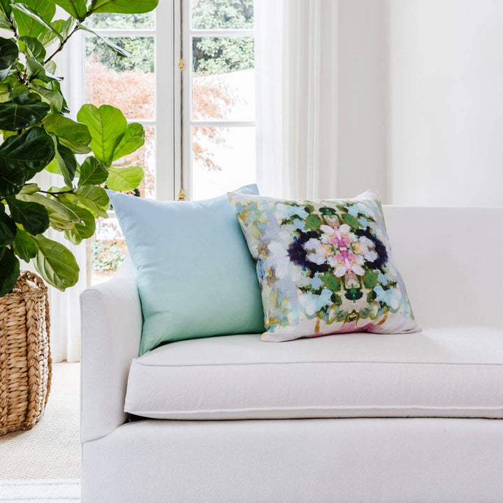 Laura Park Designs Nantucket Bloom Pillow with vibrant floral pattern, soft fabric, perfect for home decor and comfort.