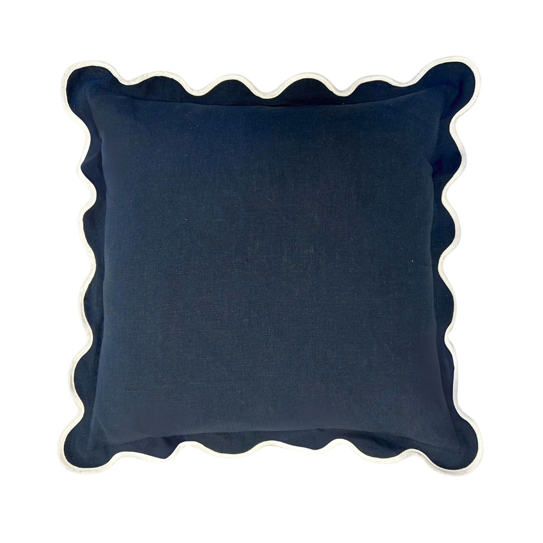 Laura Park Designs scalloped linen pillow 18x18 for home decor, featuring elegant scalloped edges and soft linen fabric.